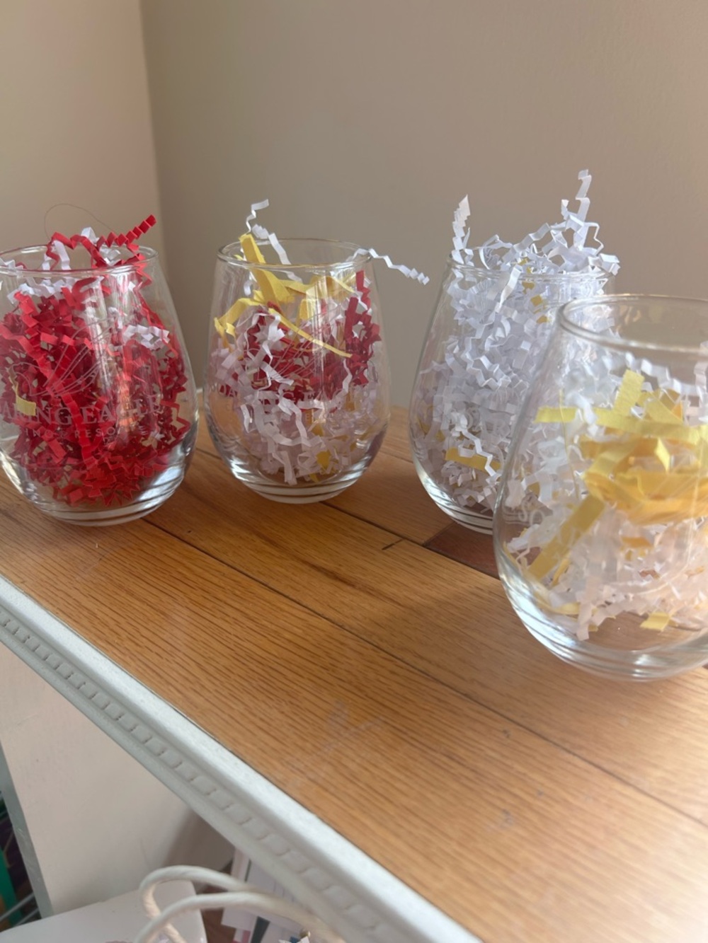 Set of 4 Clear Stemless Wine Glasses from Soaring Eagle Casino.
